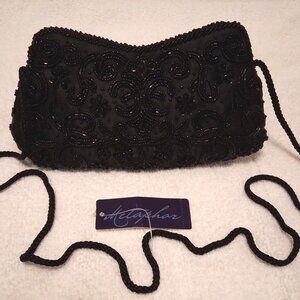 Metaphor Vintage Black Beaded Formal Evening Clutch Bag with Mirror EUC